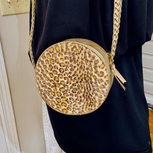 O4-BUNDLE ONLY-Faux Fur Leopard Print & Gold Crocodile Embossed Crossbody Purse